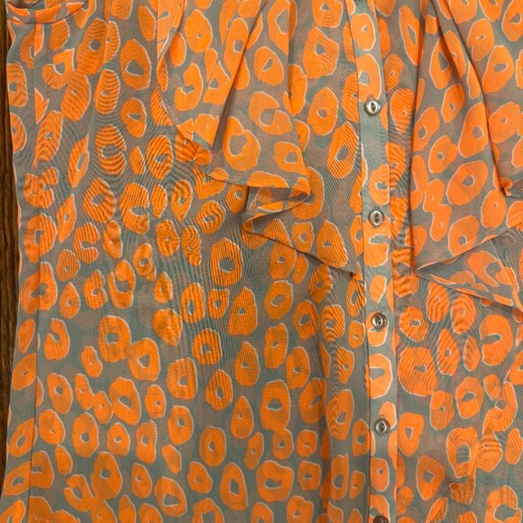 Yoana Baraschi Bright Orange/Grey Leopard Print Sleeveless Sheer Top, XS - Picture 3 of 6